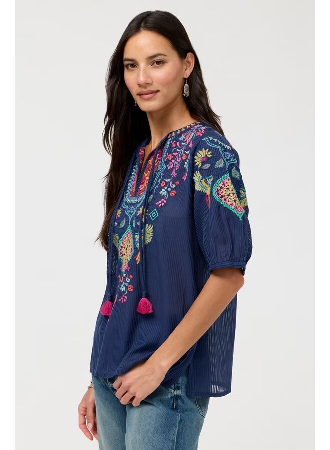 Margot Short Sleeve Blouse Blue Night
