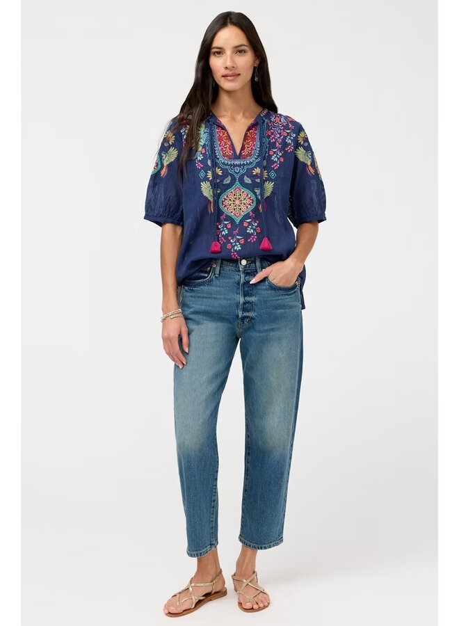 Margot Short Sleeve Blouse Blue Night