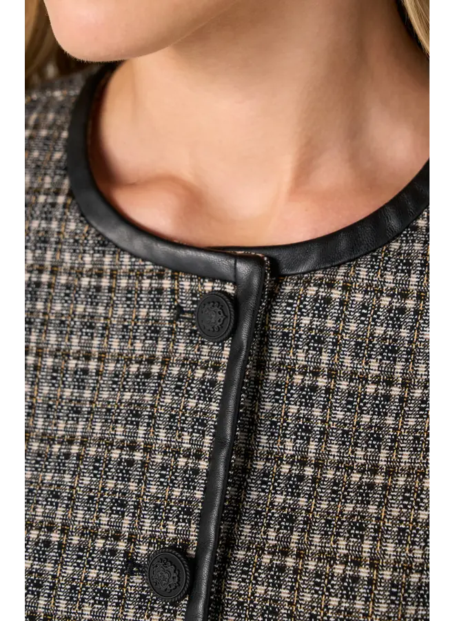 Collarless Jacket Black & Tan Checker