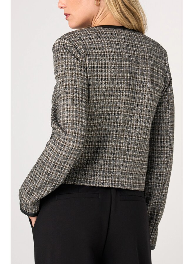 Collarless Jacket Black & Tan Checker