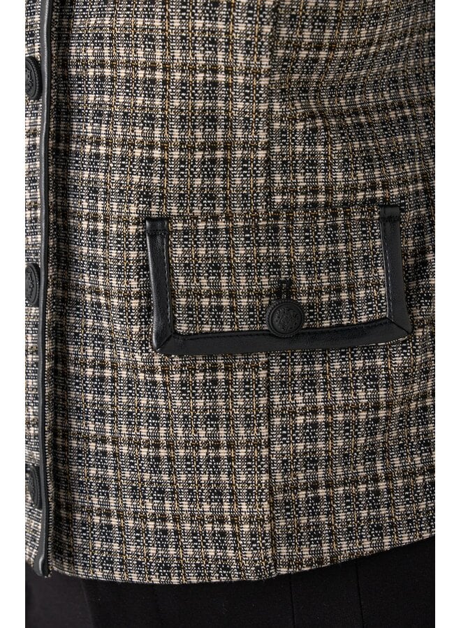 Collarless Jacket Black & Tan Checker