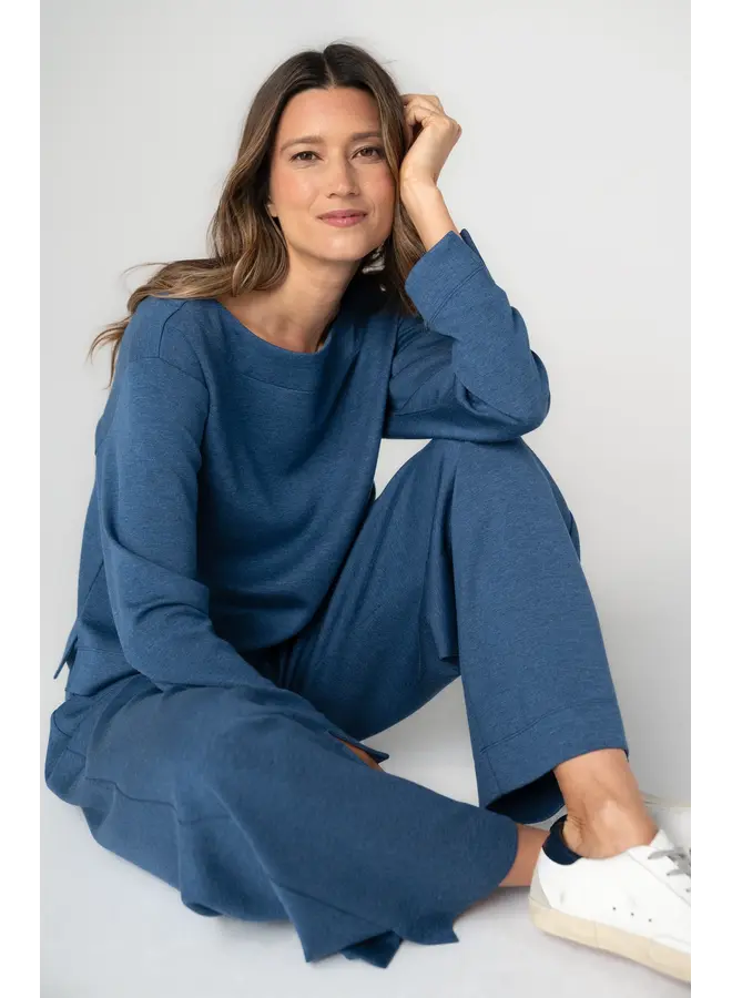 Long Sleeve Boat Neck Top Heathered Navy