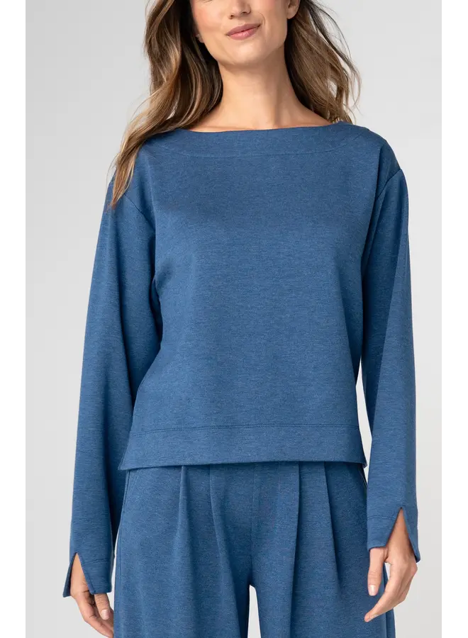 Long Sleeve Boat Neck Top Heathered Navy
