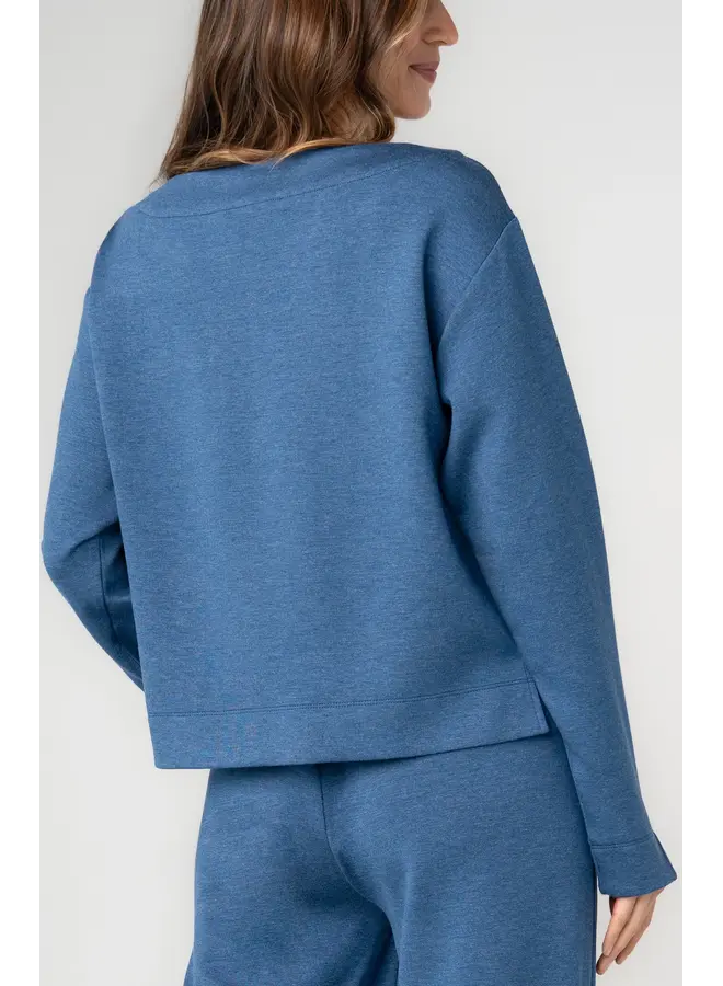 Long Sleeve Boat Neck Top Heathered Navy