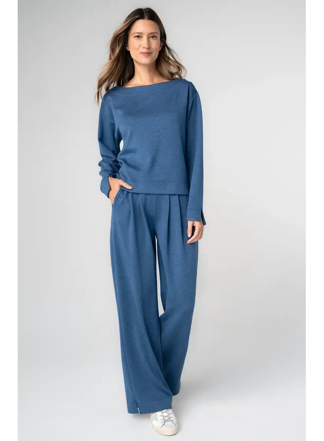Long Sleeve Boat Neck Top Heathered Navy