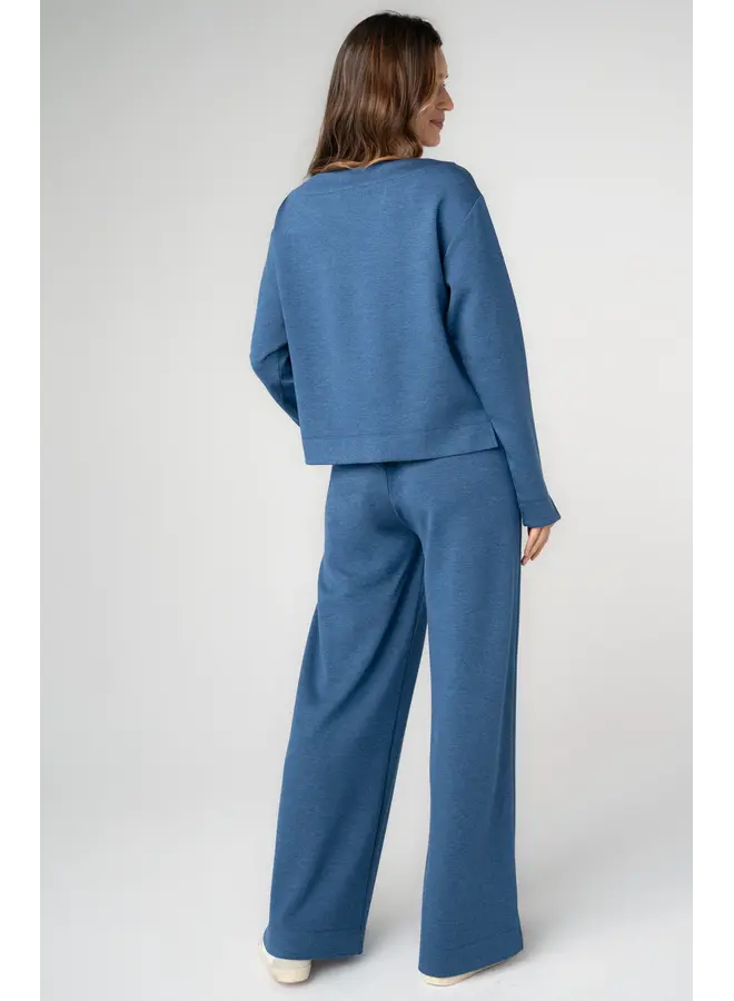 Long Sleeve Boat Neck Top Heathered Navy