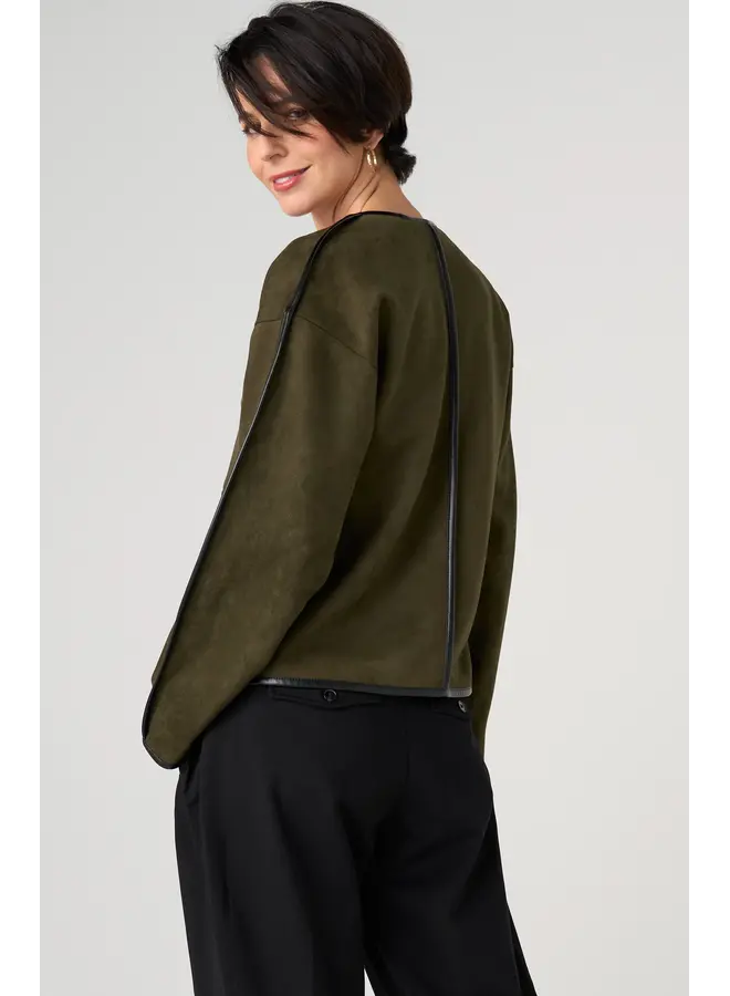 Relaxed Open Front Jacket Dark Olive
