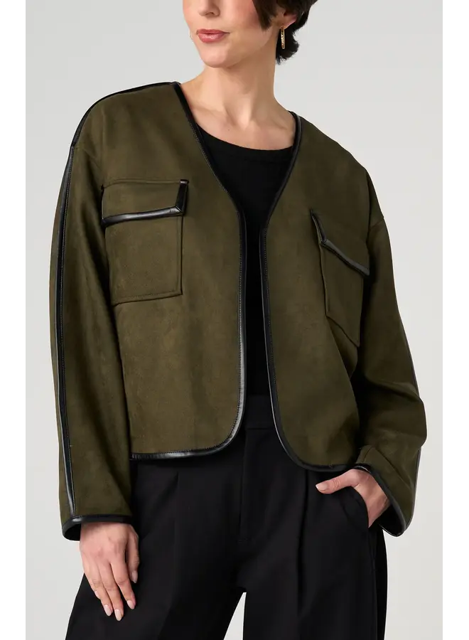 Relaxed Open Front Jacket Dark Olive