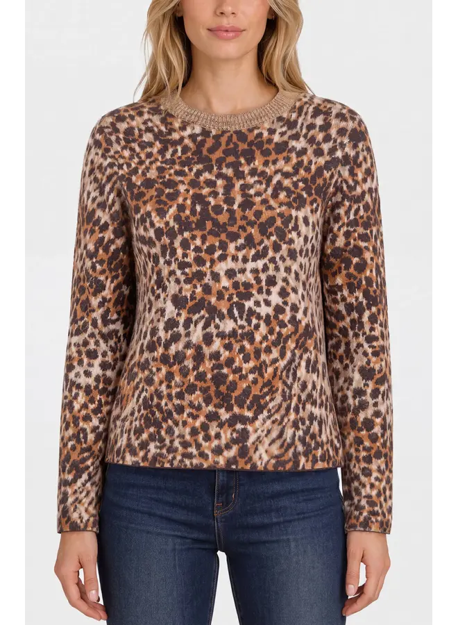 Long Sleeve Crew Neck Sweater Leopard