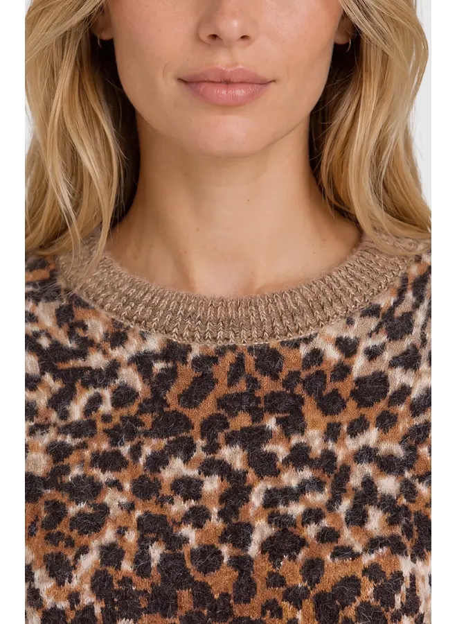 Long Sleeve Crew Neck Sweater Leopard