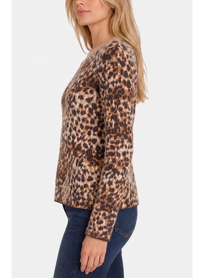 Long Sleeve Crew Neck Sweater Leopard
