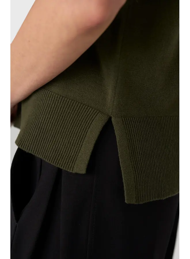 Short Sleeve V-Neck Dolman Popover Sweater Hunter Green
