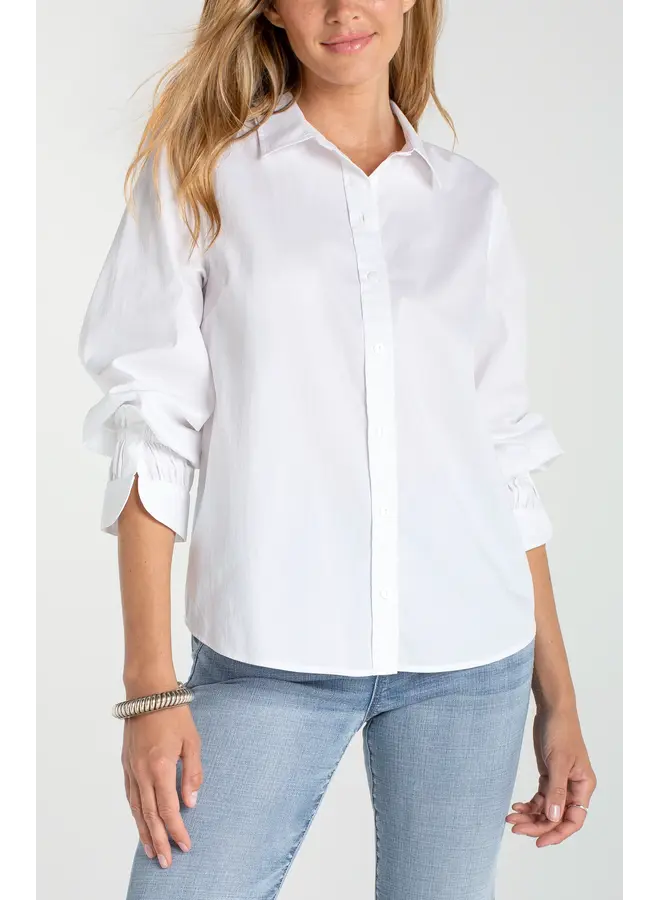 Adjustable Sleeve Button Down Top White
