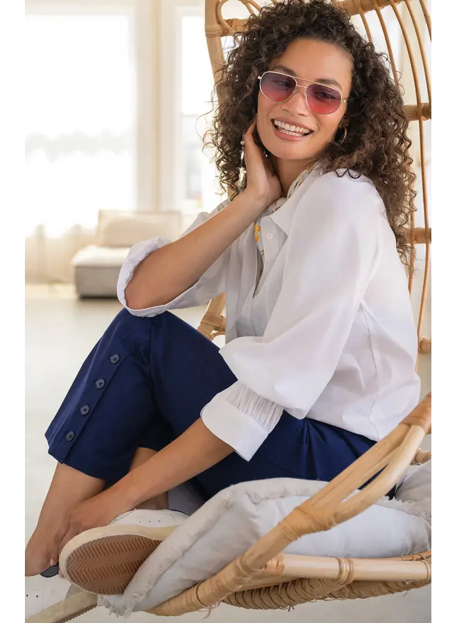 Adjustable Sleeve Button Down Top White