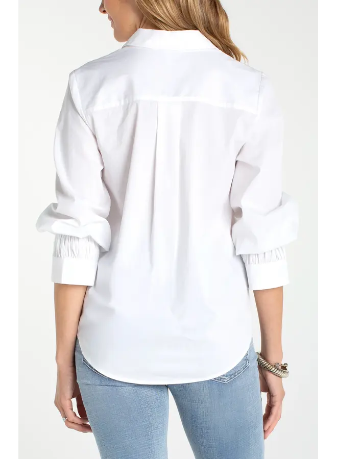Adjustable Sleeve Button Down Top White