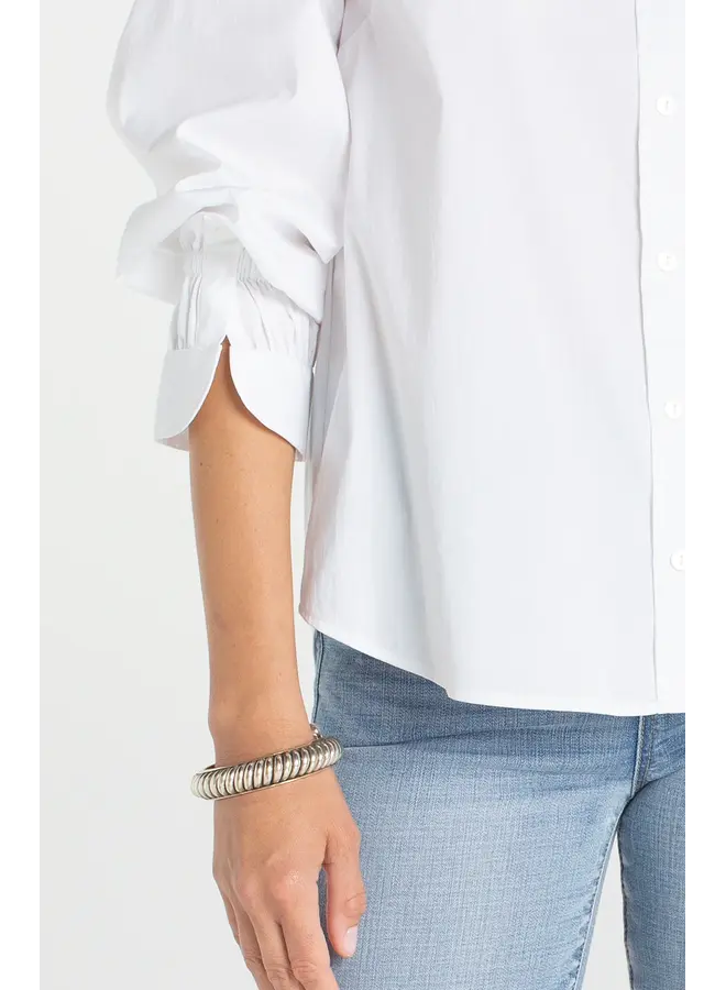 Adjustable Sleeve Button Down Top White
