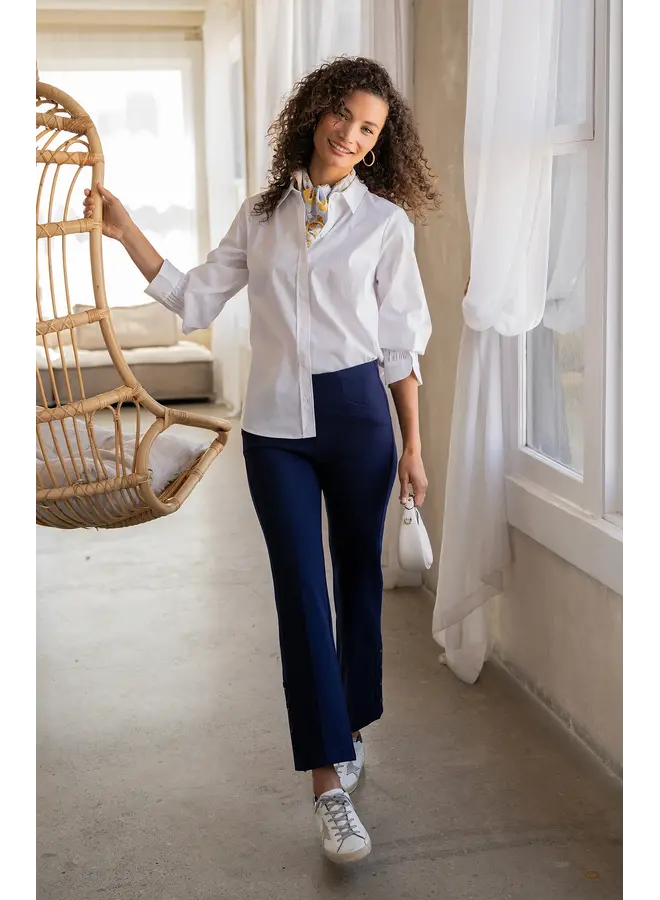 Adjustable Sleeve Button Down Top White
