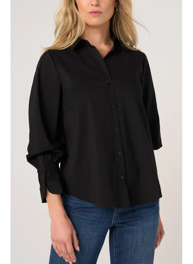 Adjustable Sleeve Button Down Top Black