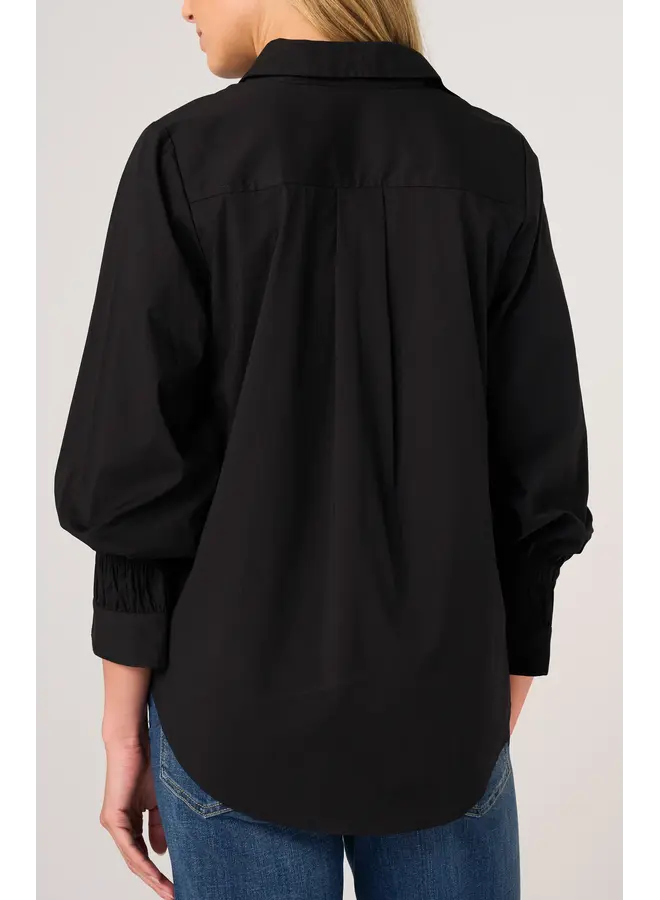 Adjustable Sleeve Button Down Top Black
