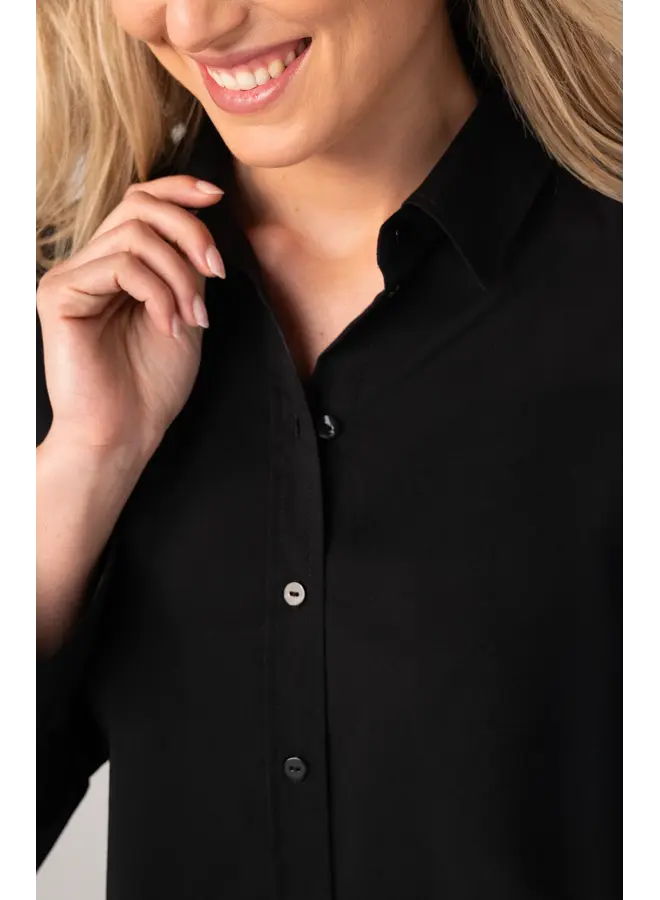 Adjustable Sleeve Button Down Top Black