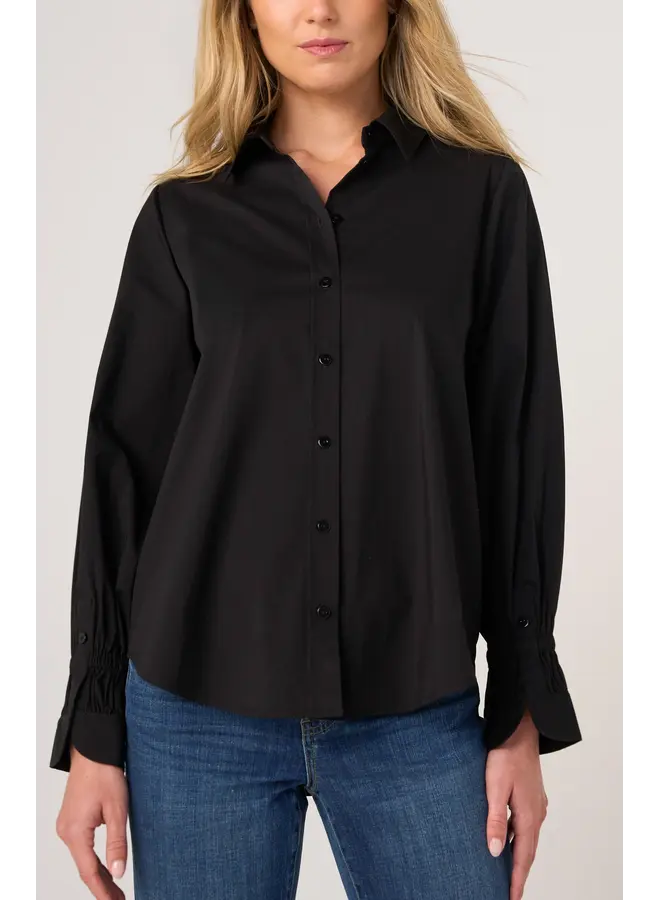 Adjustable Sleeve Button Down Top Black