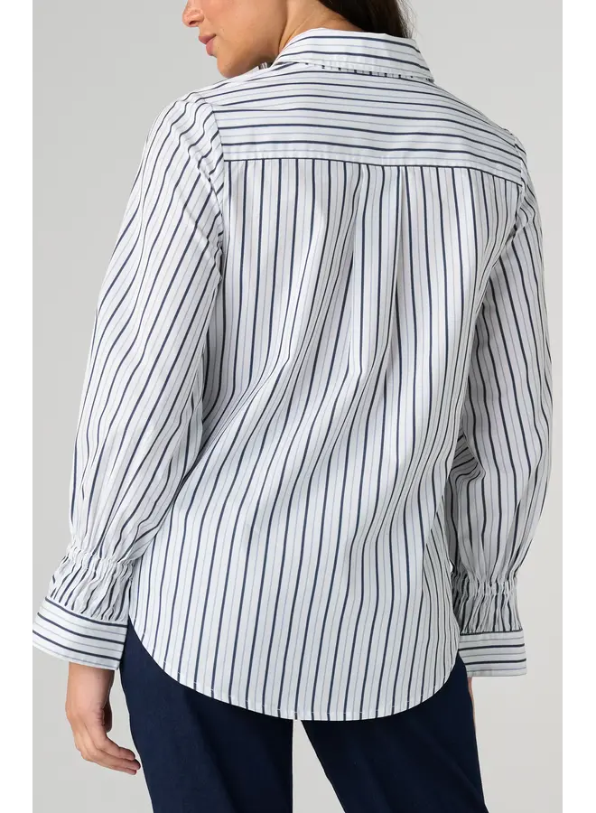 Adjustable Sleeve Button Down Top White Club Navy