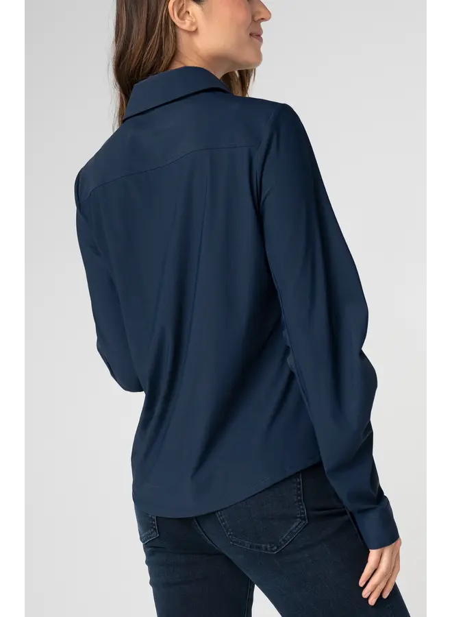 Pleated Sleeve Button Front Shirt Club Navy