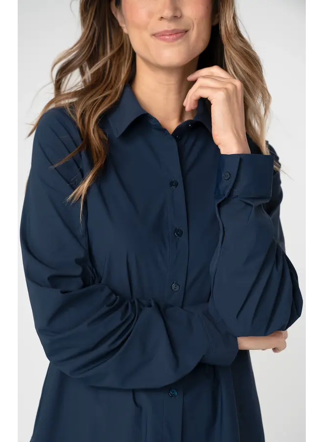 Pleated Sleeve Button Front Shirt Club Navy