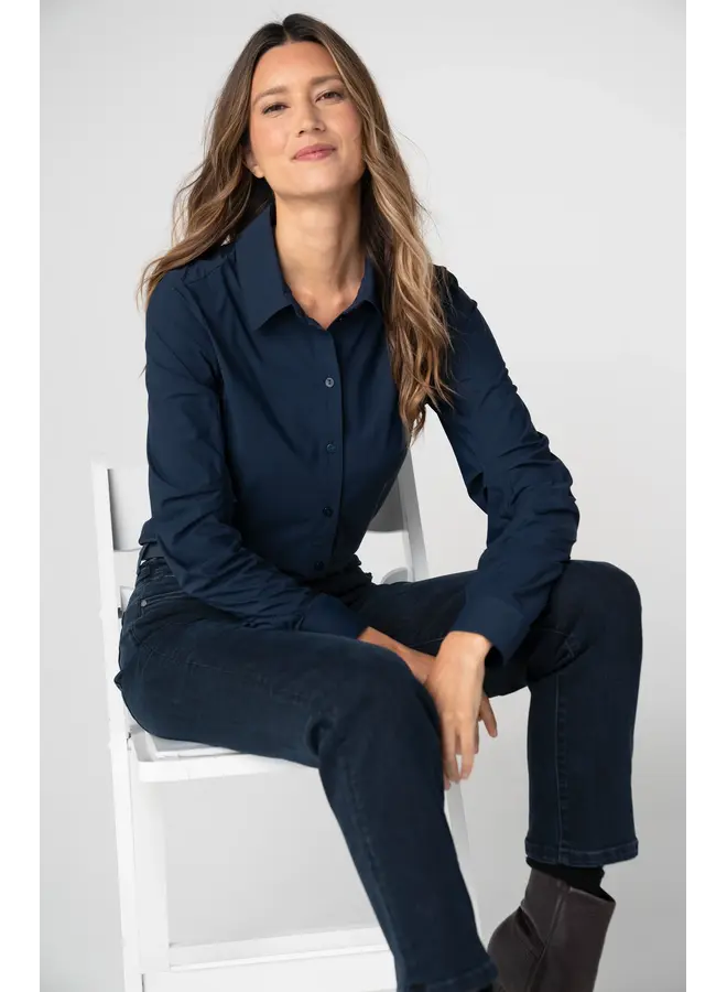 Pleated Sleeve Button Front Shirt Club Navy