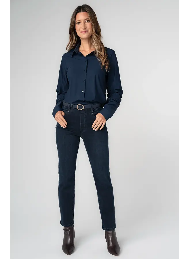 Pleated Sleeve Button Front Shirt Club Navy