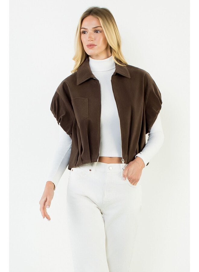 Sleeveless Suede Zip Jacket Brown