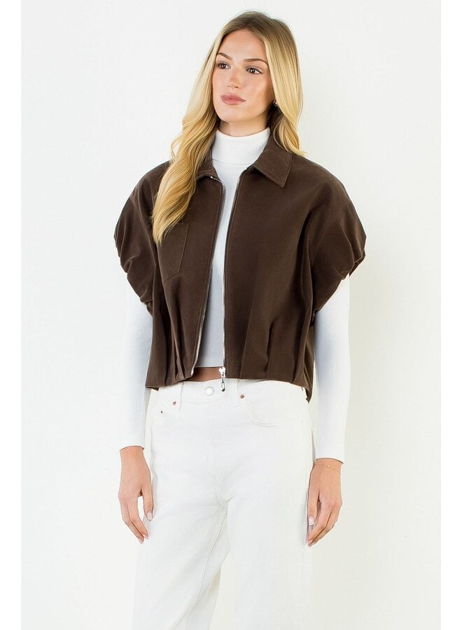Sleeveless Suede Zip Jacket Brown