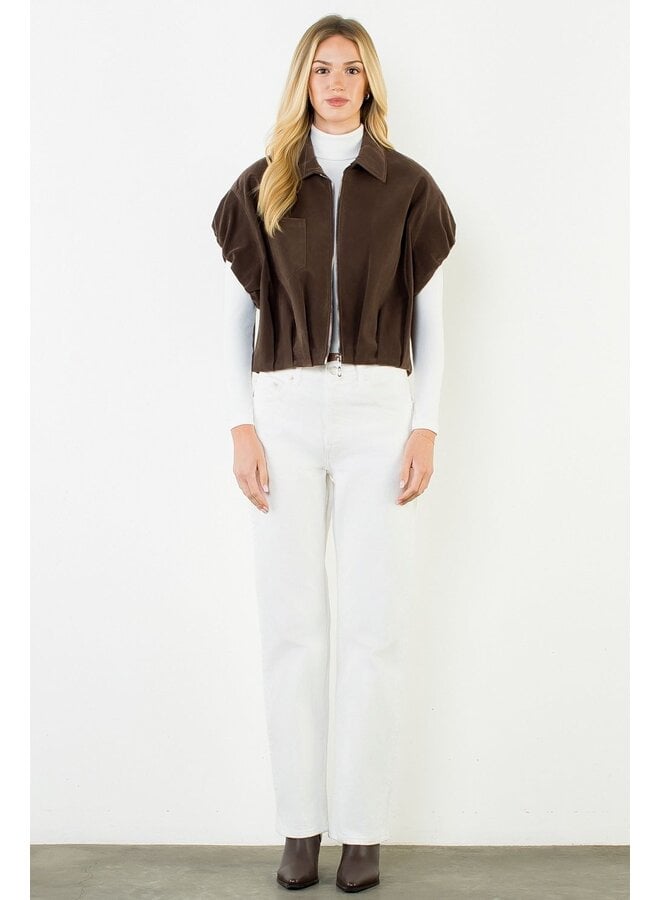 Sleeveless Suede Zip Jacket Brown