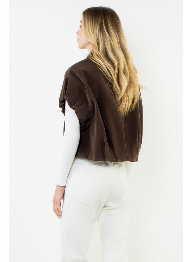Sleeveless Suede Zip Jacket Brown