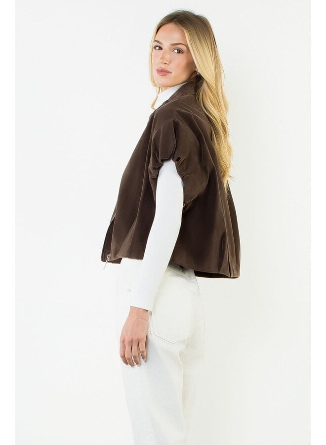 Sleeveless Suede Zip Jacket Brown