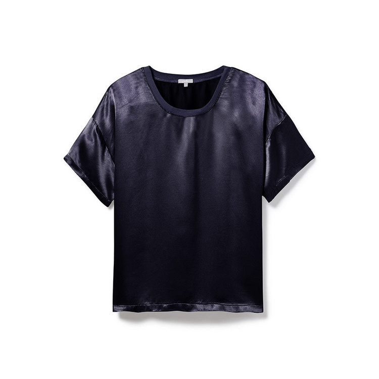 PJ Harlow Kennedy Satin Crew Neck Tee - Navy