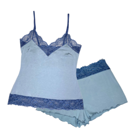 Samantha Chang Home Cami Short Set Ice/Indigo
