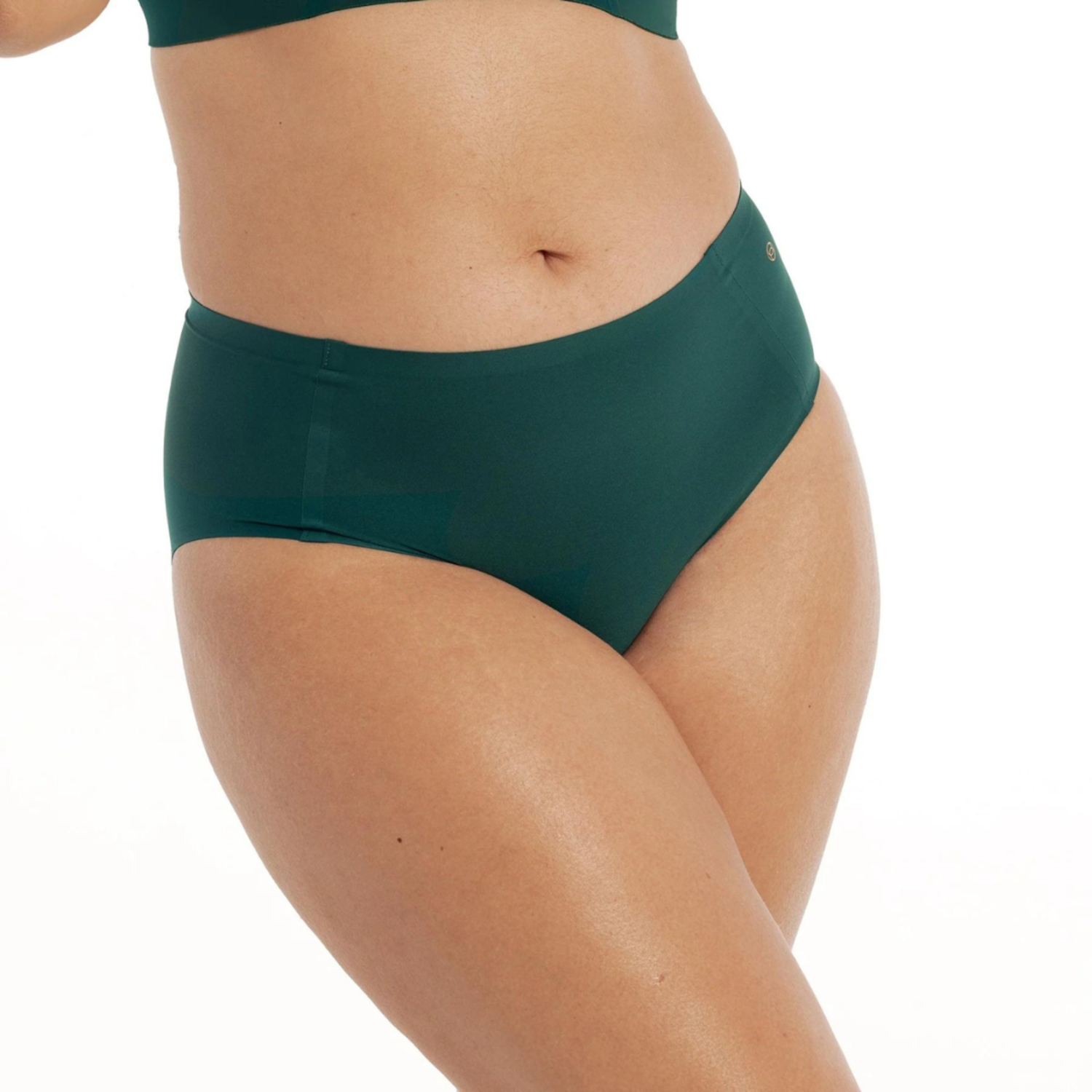 High-waisted belted bikini briefs in Dark Green and Black - La