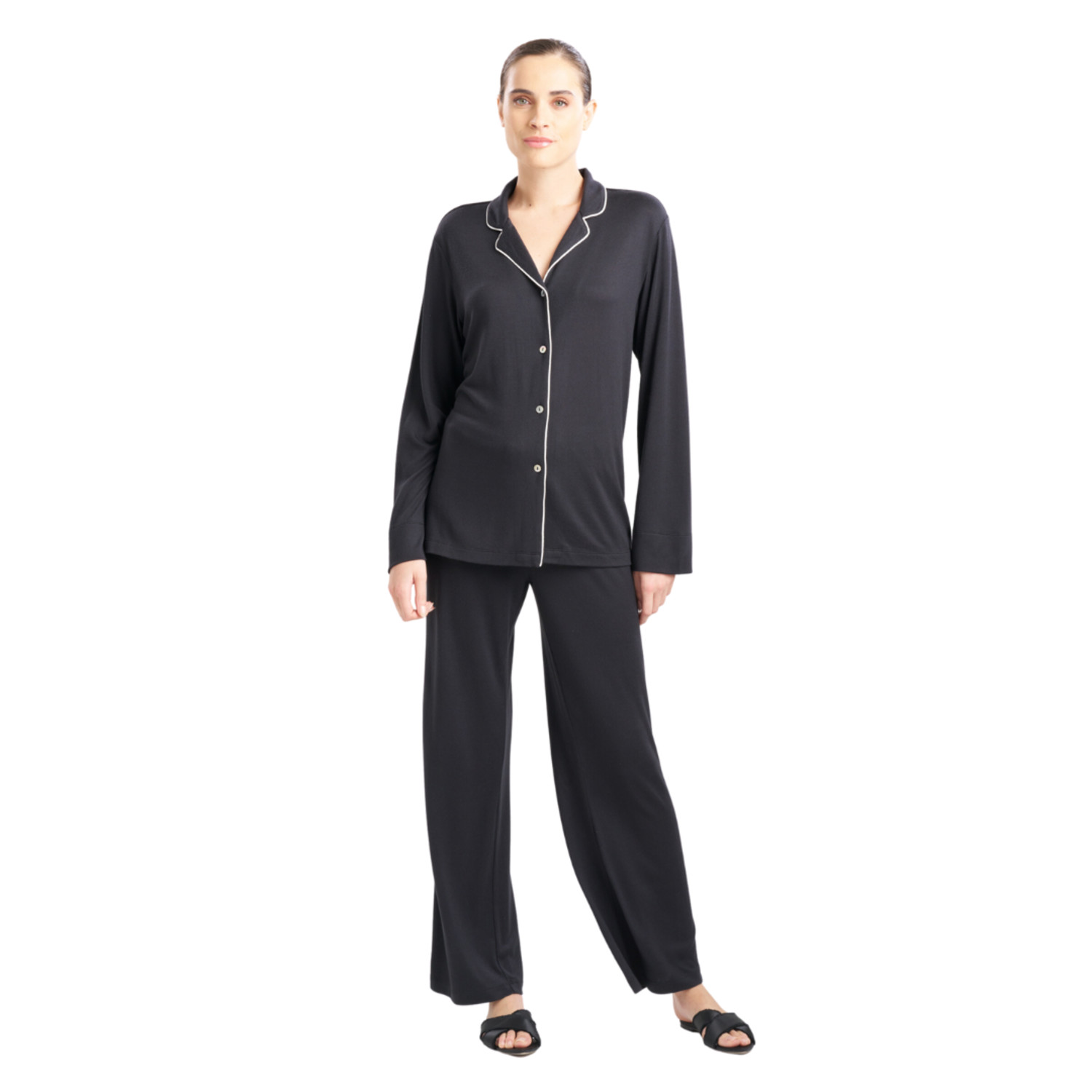 N Oasis Notch Collar Pajama Set SC6143 Black