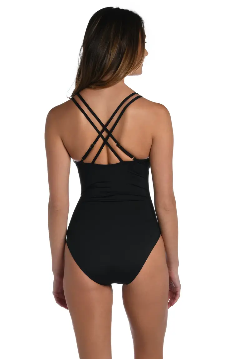 La Blanca Island Goddess Lace Up One Piece Swimsuit - Black