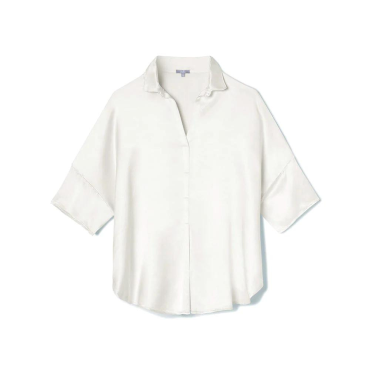 PJ Harlow Fran Satin Button Front Top Pearl