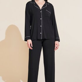 Eberjey Gisele Long Pajama Set Black/Sorbet Pink