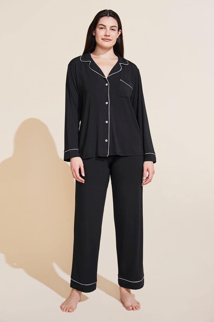 Eberjey Gisele Long Pajama Set Black/Sorbet Pink