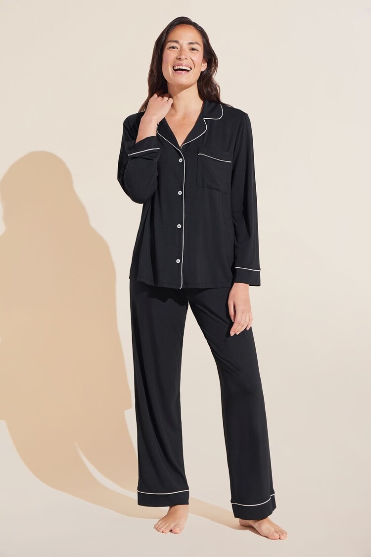 Eberjey Gisele Long Pajama Set Black/Sorbet Pink