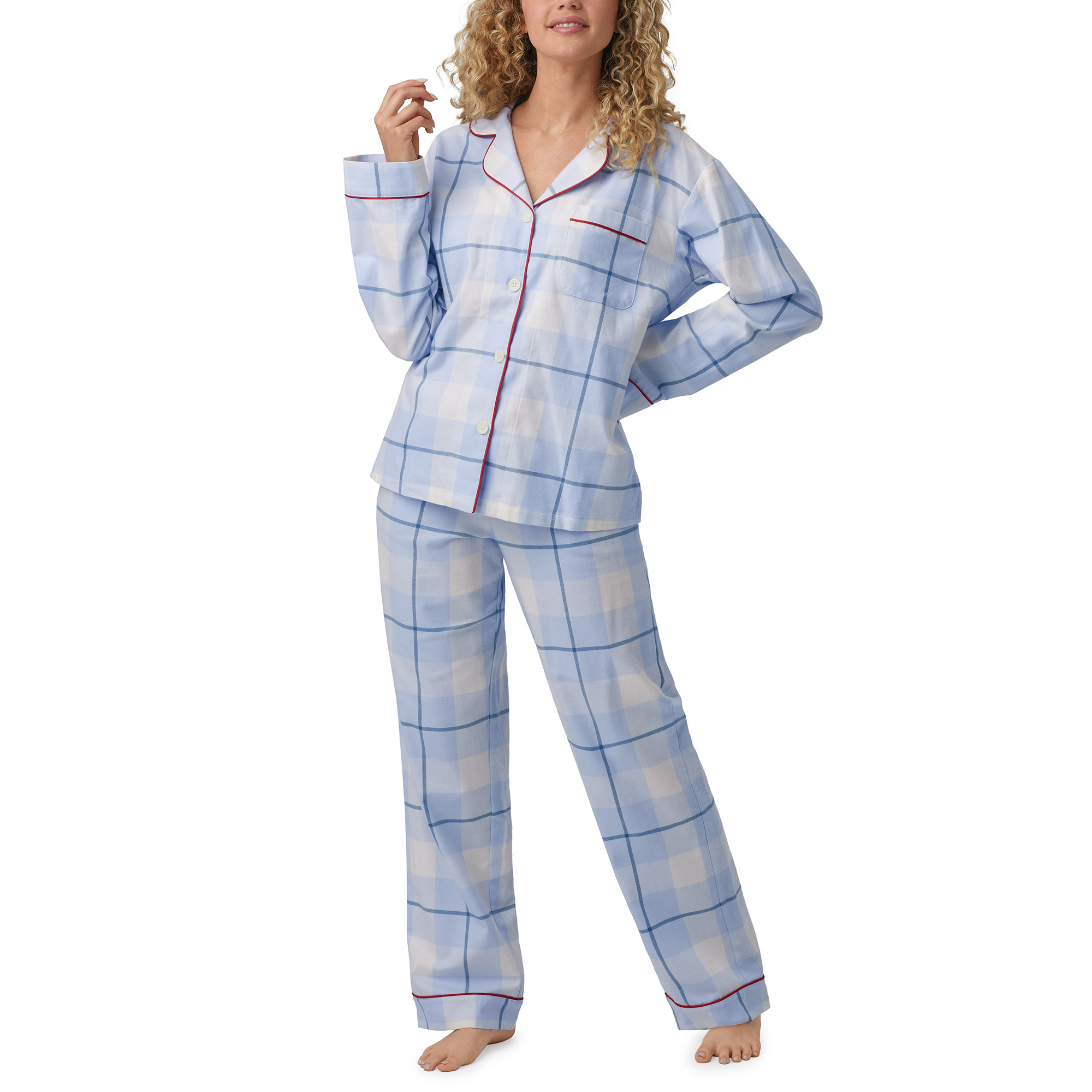 Women's Pajama Set - Blue Plaid, Medium S-24165BLU-M - Uline