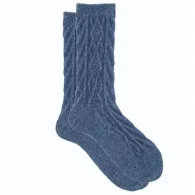 iLux Demi Cashmere/Silk Cable Crew Sock - Jeans