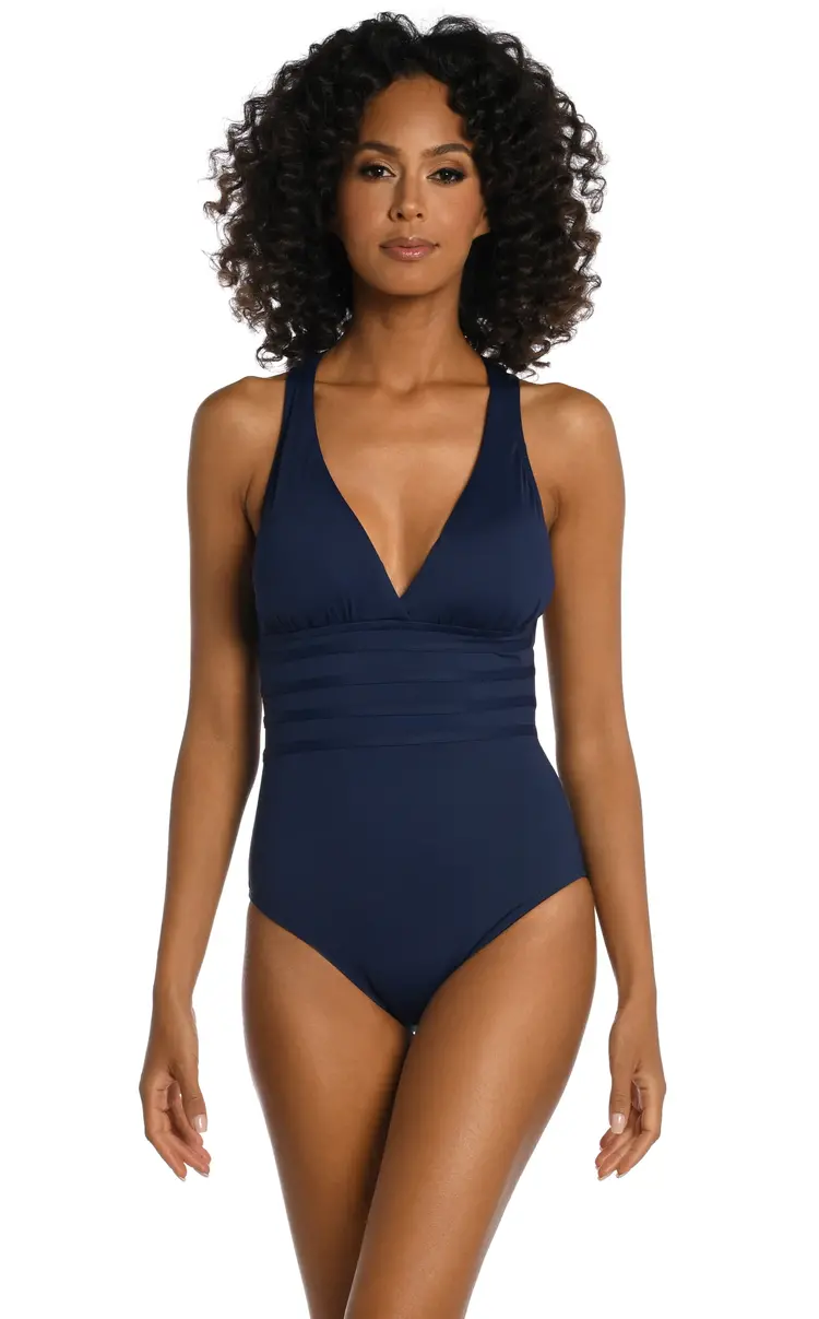 La Blanca Island Goddess Cross Back One Piece Indigo