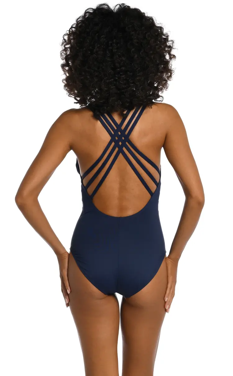 La Blanca Island Goddess Cross Back One Piece Indigo