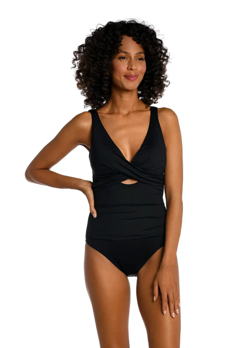 La Blanca Island Goddess Keyhole One Piece Black