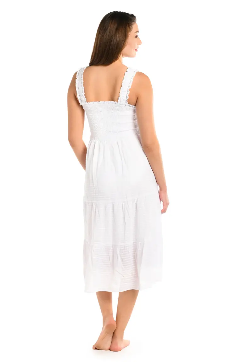 La Blanca Shadow Smocked Midi Cover Up White